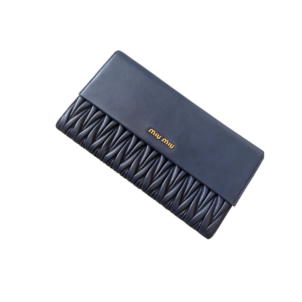 Miu Miu Matelasse Navy Blue Leather Clutch Bag with Removable Pouch‎